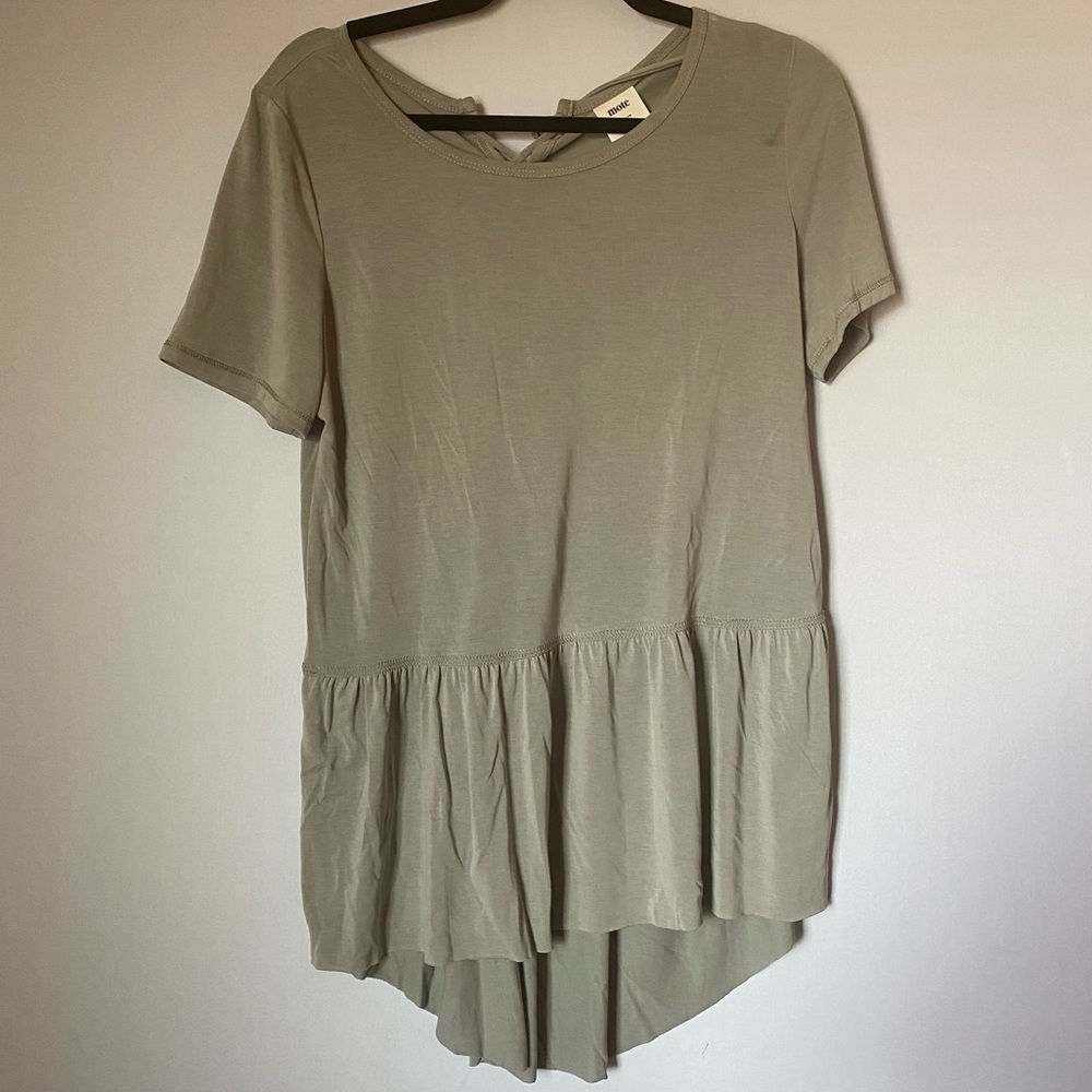Greenish-Gray Peplum Top Short Sleeve Soft Light Fabric
